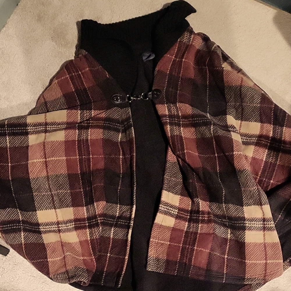 RACHEL Rachel Roy Plaid Cape in Brown and Cream